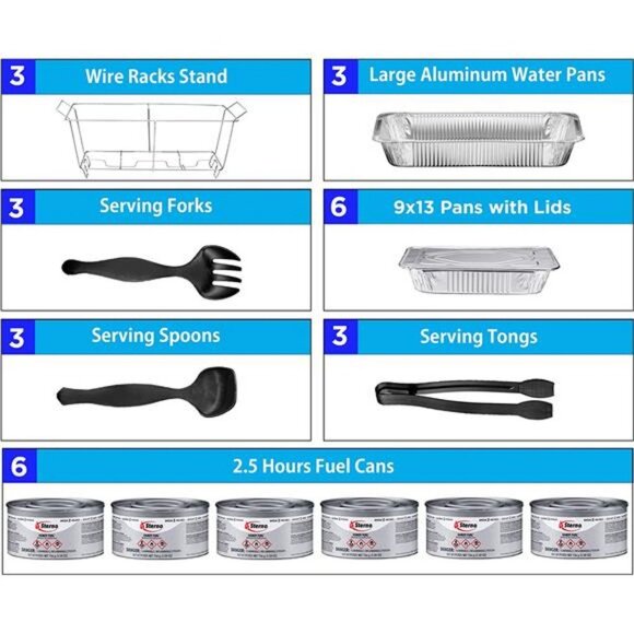 Disposable Chafing Dish Buffet Set, 33 Pcs of Chafing Servers with Covers (9x13) - Picture 1 of 7
